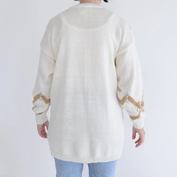 Vintage Joeclyn Smith Cream & Gold Button Up  Cardigan Knit Cardigan L - Picture 3 of 12